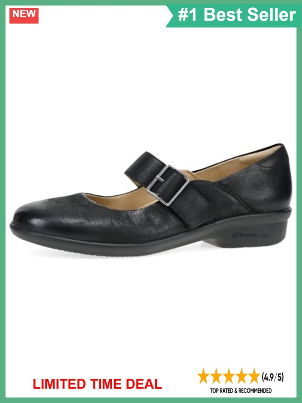 Mary Jane Flats Leather Burnished Nubuck Hook Loop Adjustable Strap Arch Support